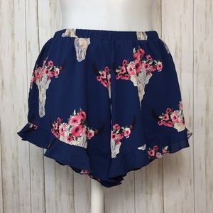 Altar’d State Blue Flowy Bullhead Floral Shorts
